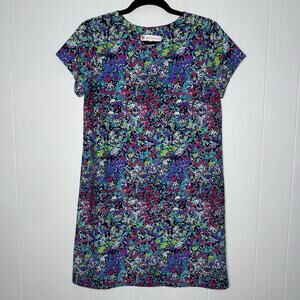 Jude Connally Women’s Leopard Multi Color Shift Dress Short Sleeve Size Small